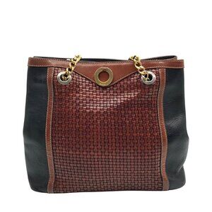 Bally Black And Brown Leather Vintage Woven Tote Bag